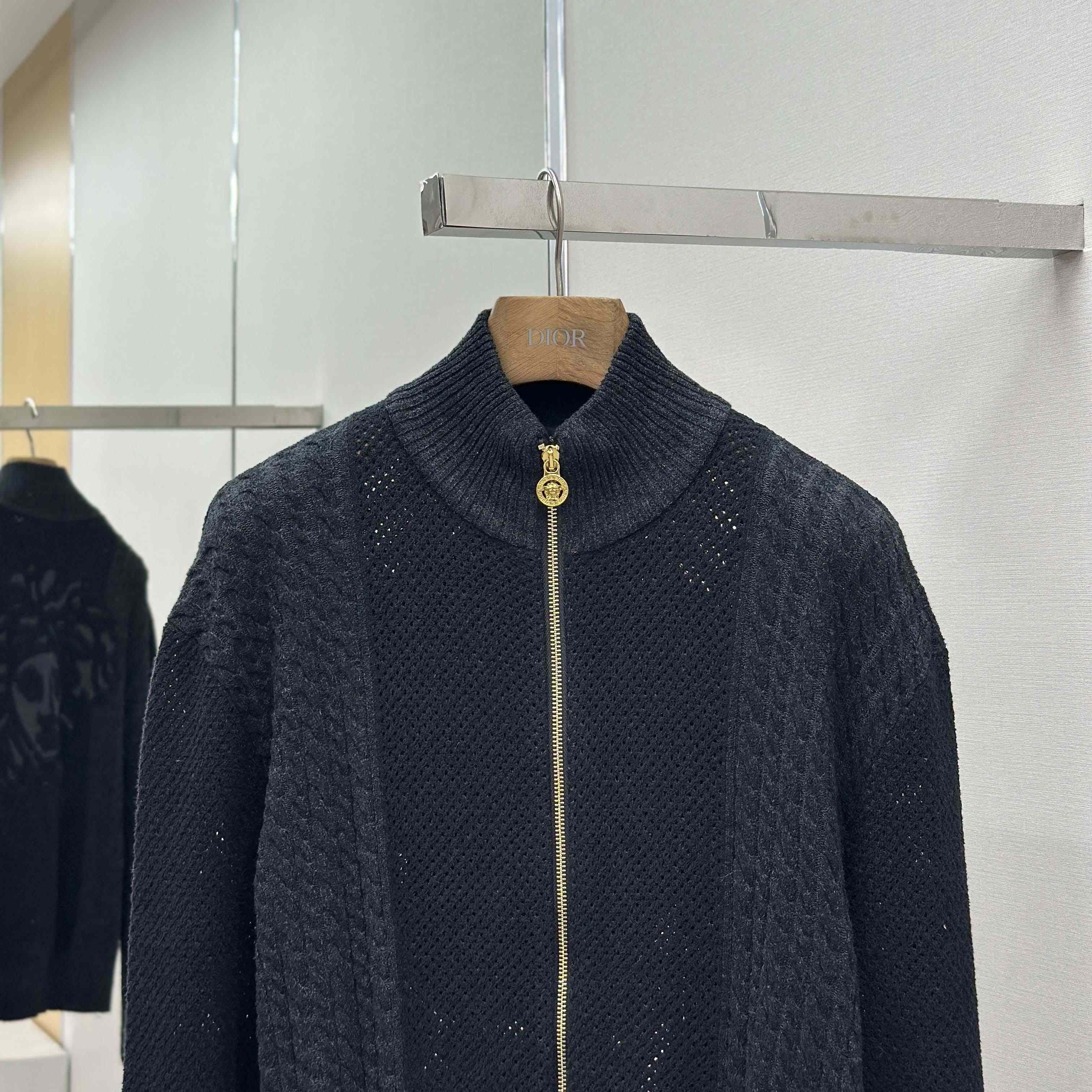 Versace Medusa Jacquard Zip Knit Sweater  - FashionPlug