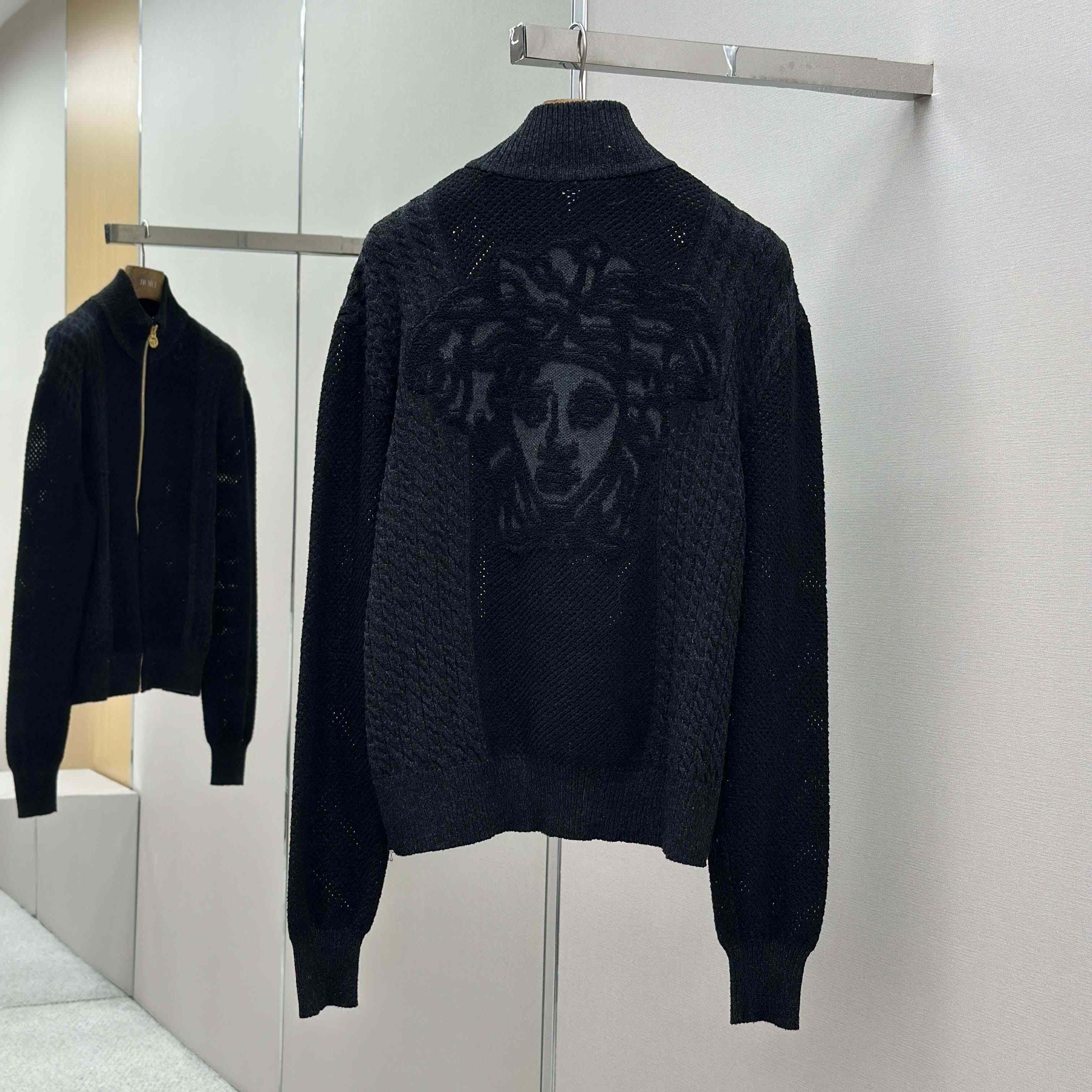 Versace Medusa Jacquard Zip Knit Sweater  - FashionPlug