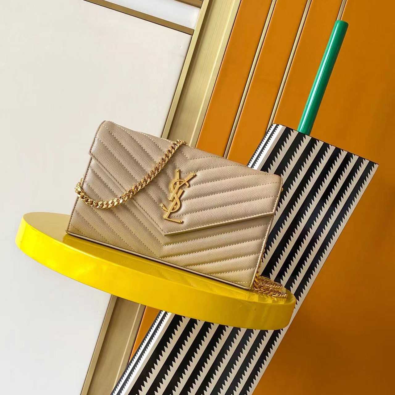 Saint Laurent Cassandre Chain Wallet In Lambskin (22.5x14x4cm) - FashionPlug