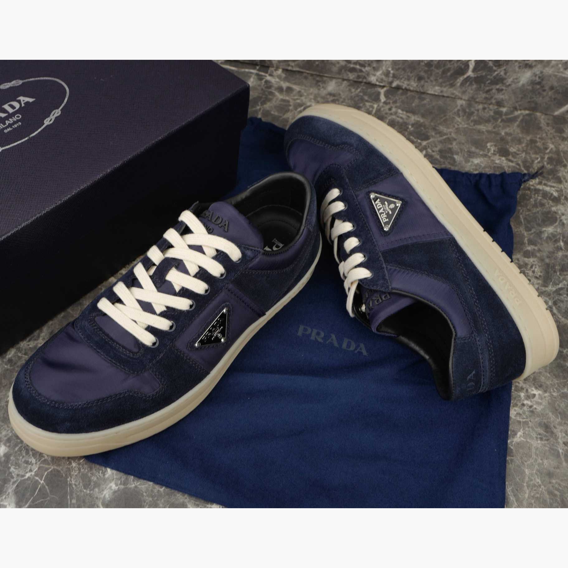 Prada Downtown Re-Nylon And Suede Sneakers - FashionPlug