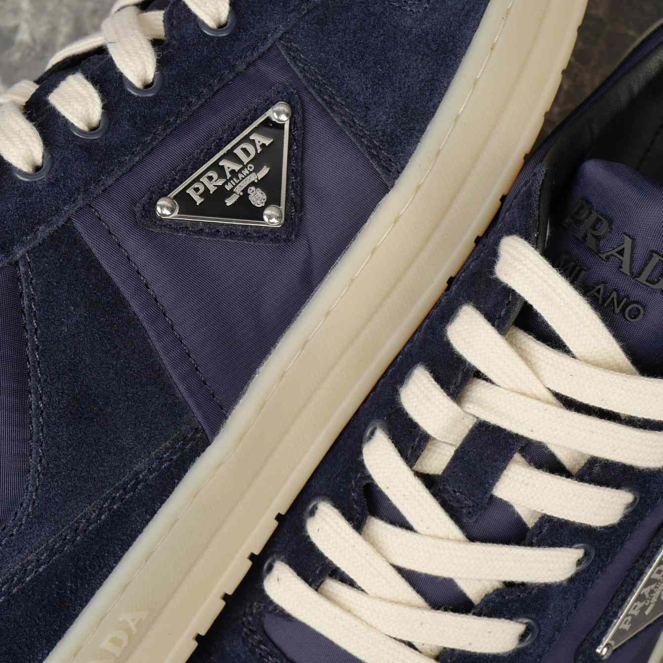 Prada Downtown Re-Nylon And Suede Sneakers - FashionPlug