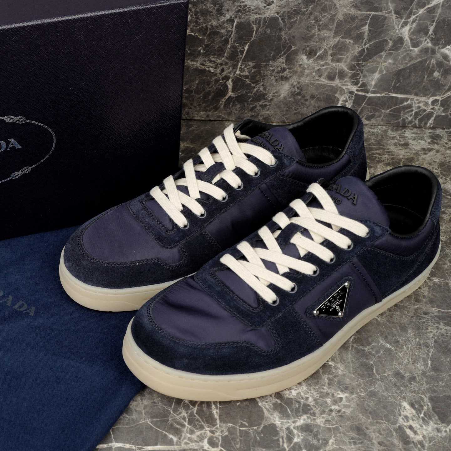 Prada Downtown Re-Nylon And Suede Sneakers - FashionPlug