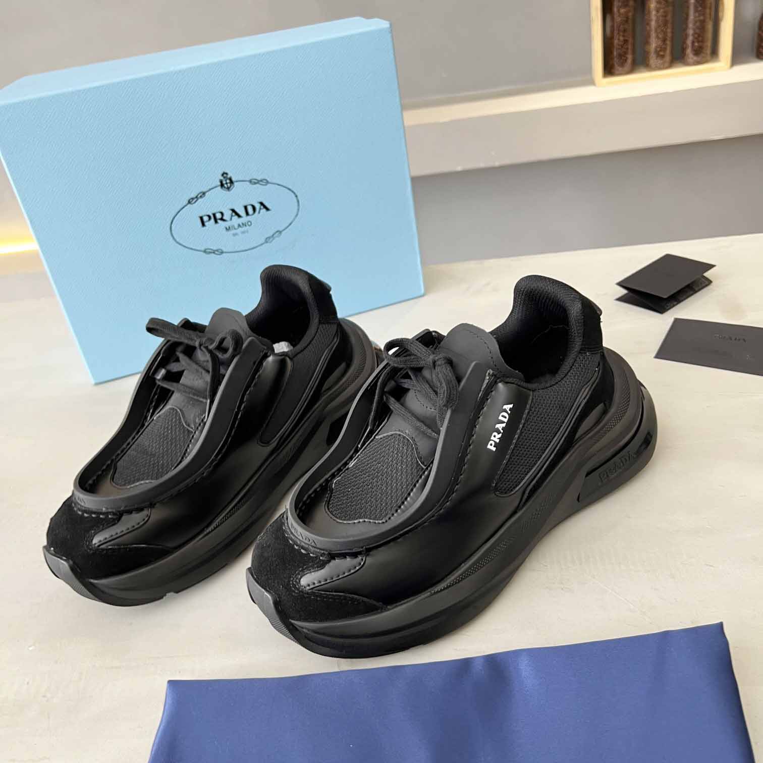 Prada Systeme Brushed Leather Sneaker - FashionPlug