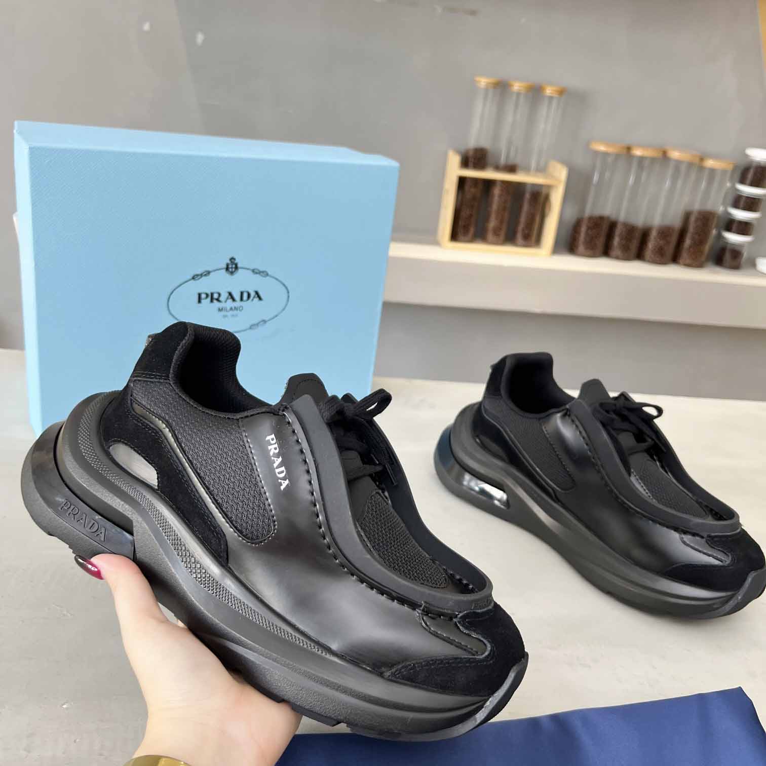 Prada Systeme Brushed Leather Sneaker - FashionPlug