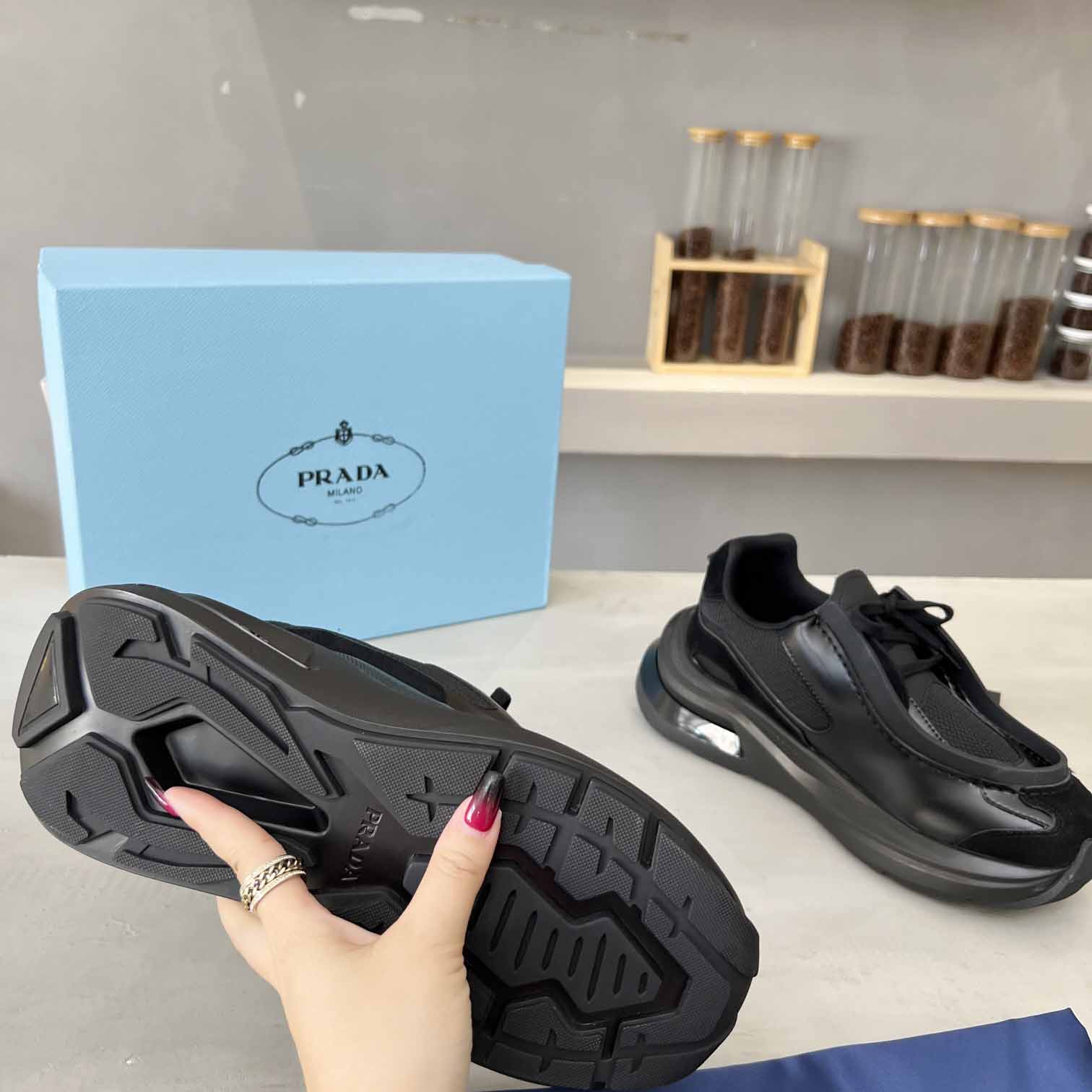Prada Systeme Brushed Leather Sneaker - FashionPlug