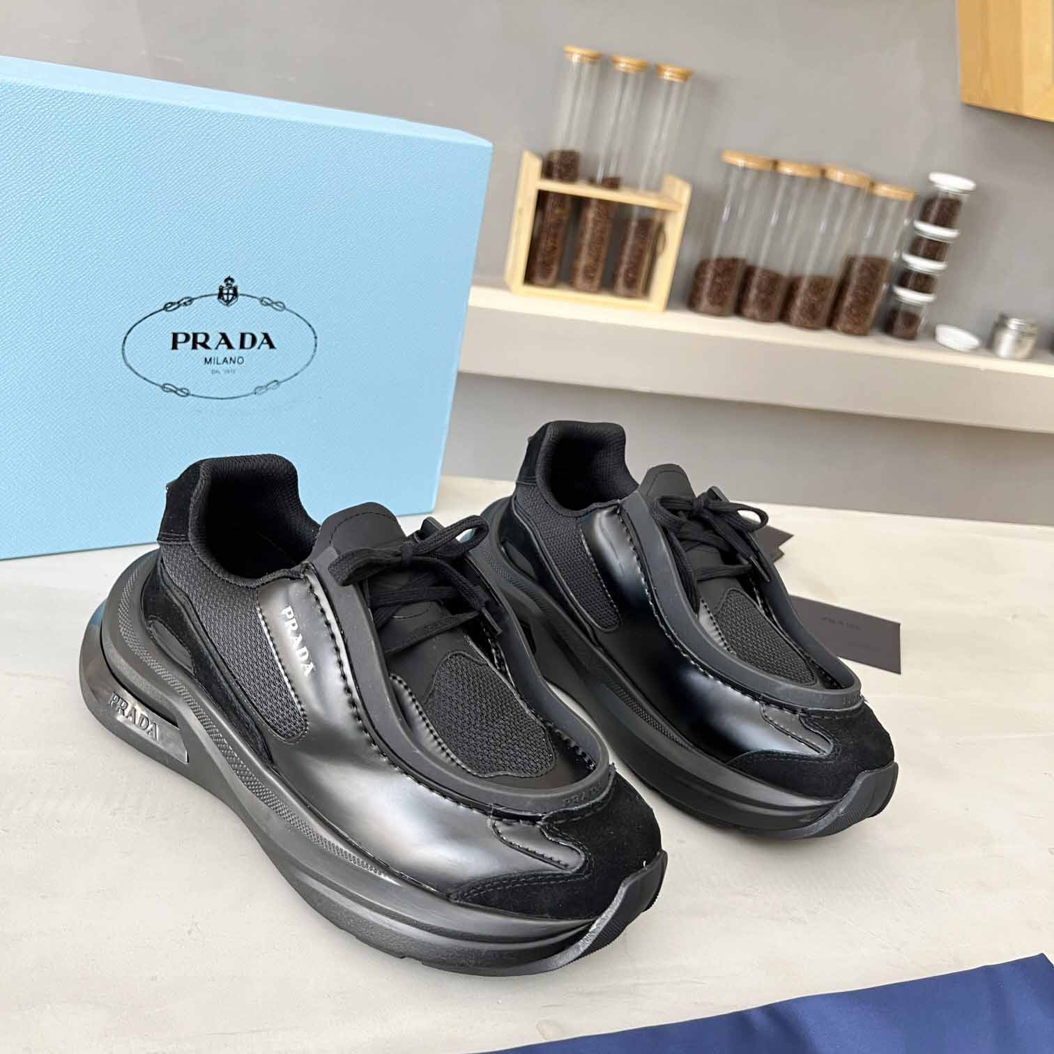 Prada Systeme Brushed Leather Sneaker - FashionPlug