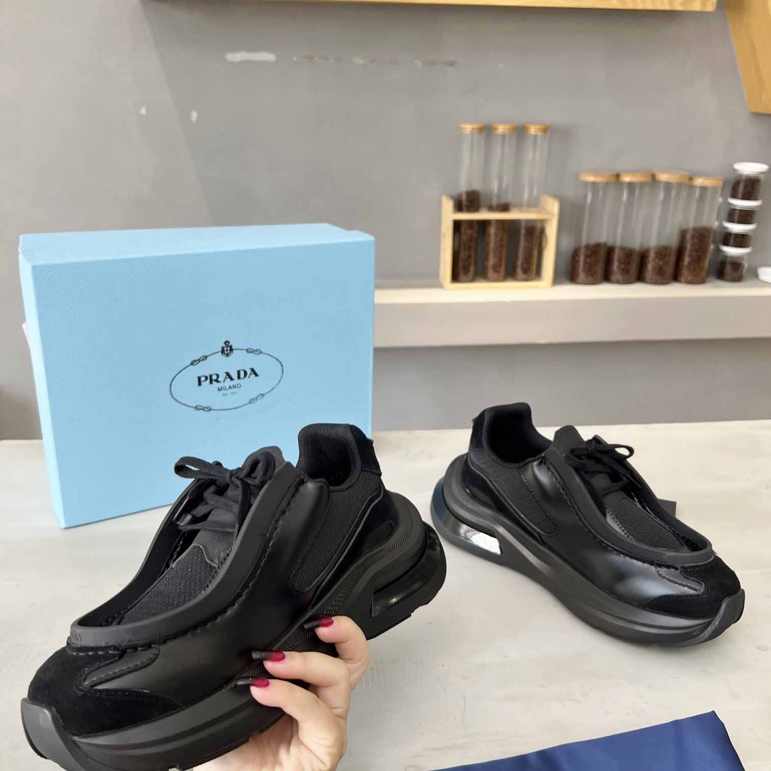 Prada Systeme Brushed Leather Sneaker - FashionPlug