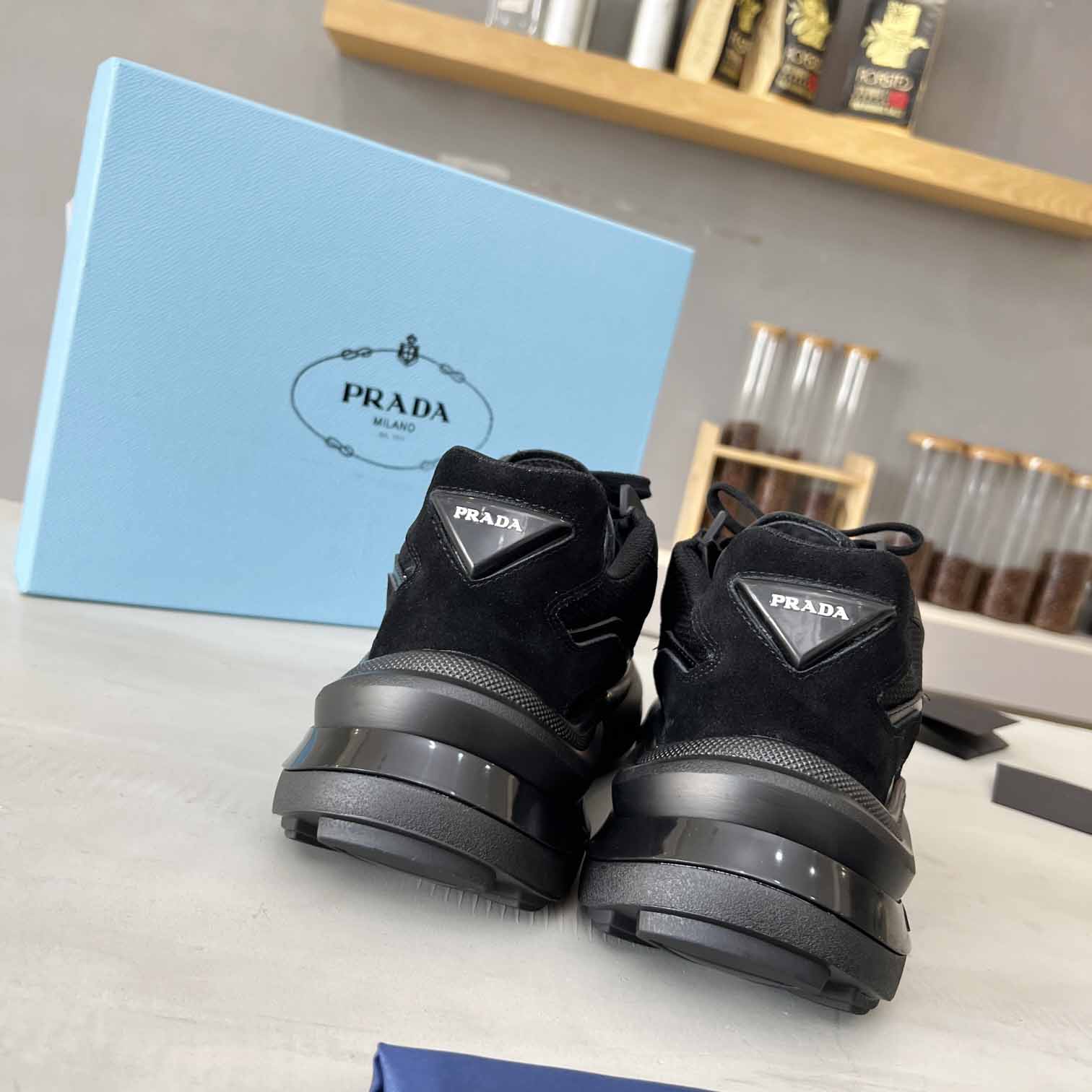 Prada Systeme Brushed Leather Sneaker - FashionPlug