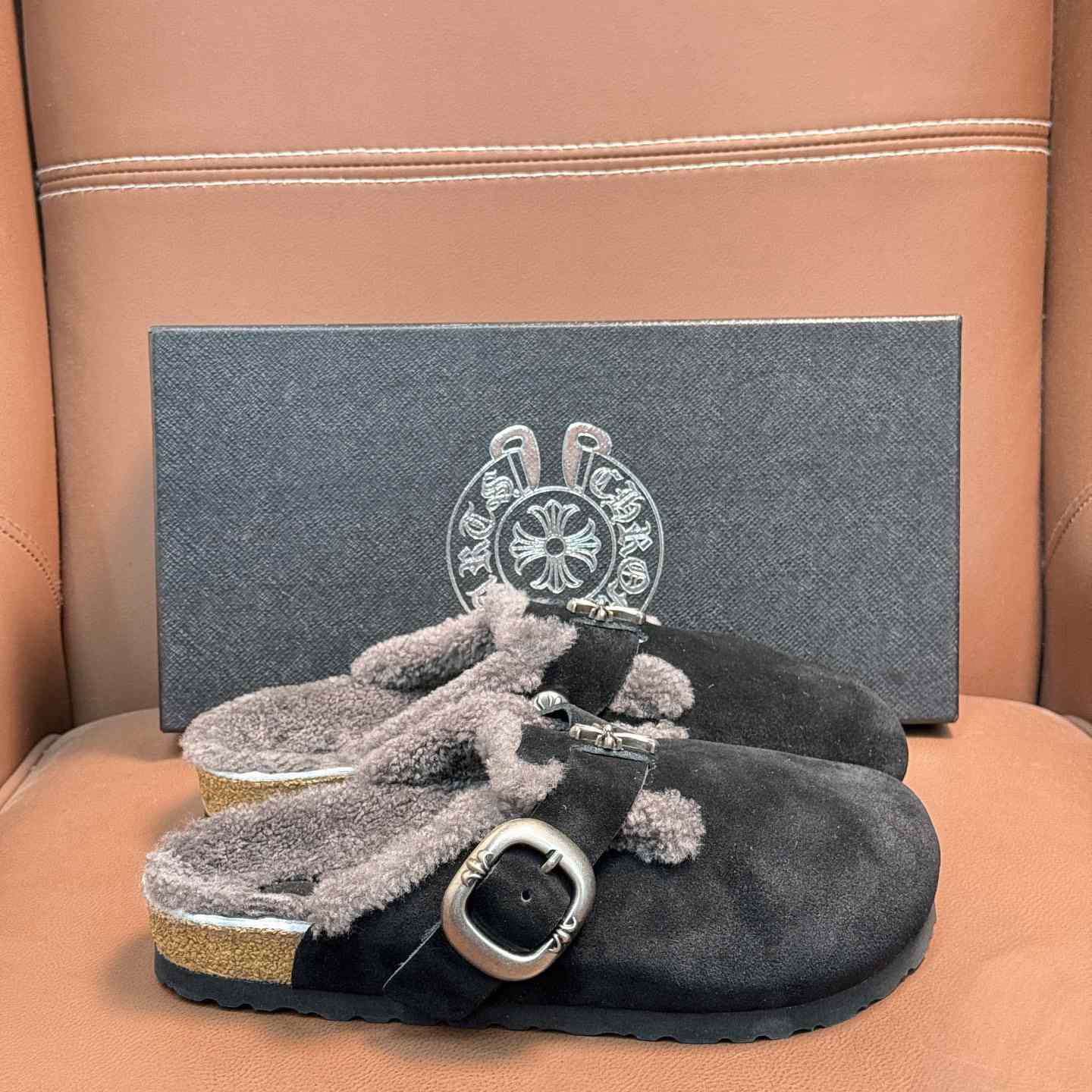 Chrome Hearts Birkenstock Boston Suede Sandals  - FashionPlug