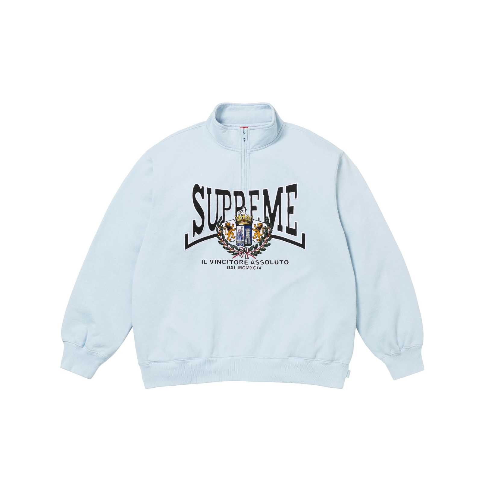 Supreme Crest Appliqué Half Zip Pullover 'Blue' - FashionPlug