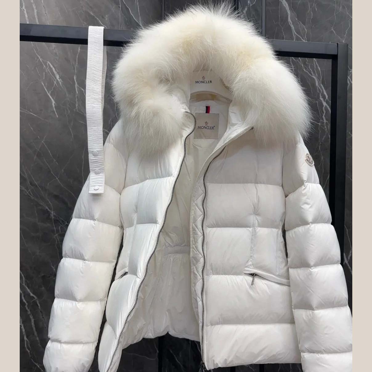 Moncler Belted Puffer Jacket With A Fur-trimmed Hood - FashionPlug