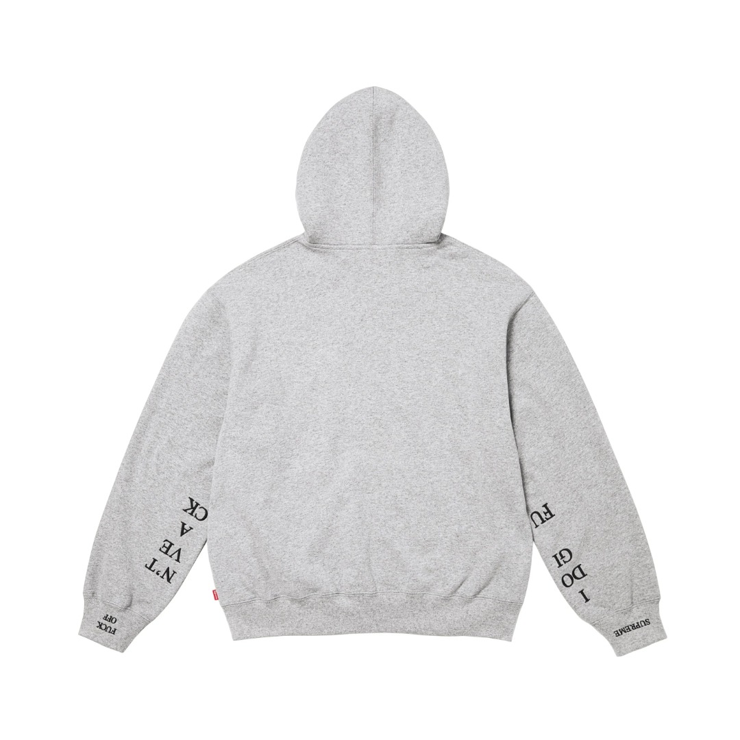 Supreme Idgaf Zip Up Hooded Sweatshirt 'Heather Grey' - FashionPlug