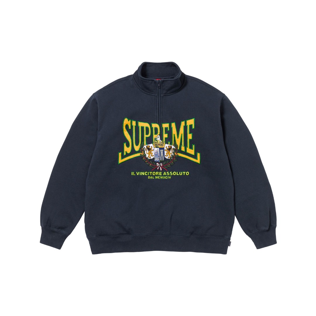 Supreme Crest Appliqué Half Zip Pullover 'Navy' - FashionPlug