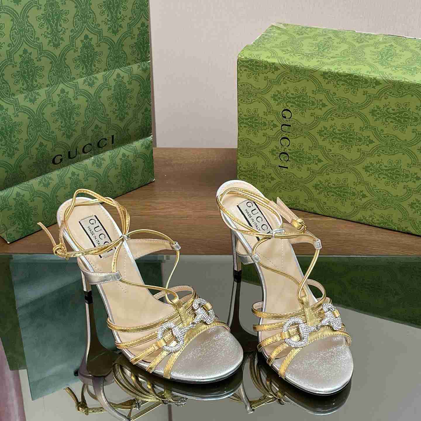 Gucci Horsebit Embellished Leather Sandals  85mm - FashionPlug