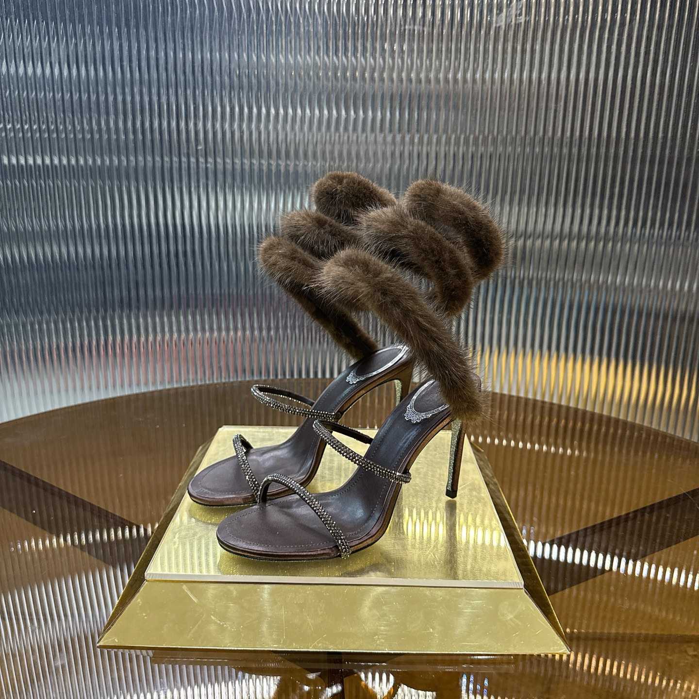 Rene Caovilla Lapin Fur-embellished 95mm Sandal   - FashionPlug