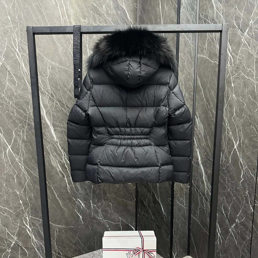 Moncler Belted Puffer Jacket With A Fur-trimmed Hood - FashionPlug