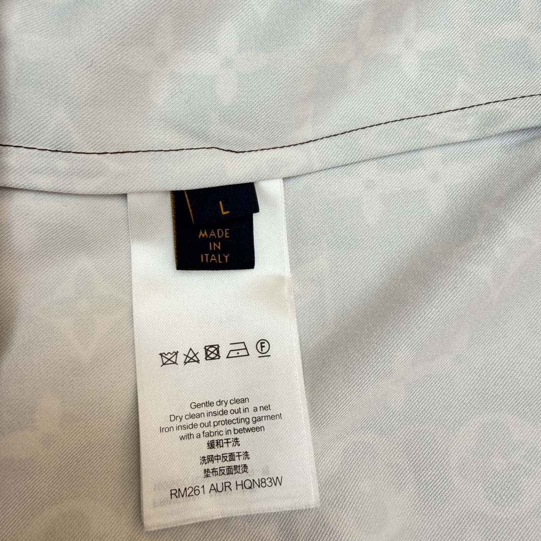 Louis Vuitton Monogram Printed Long-Sleeved Silk Shirt   1AJUOR - FashionPlug