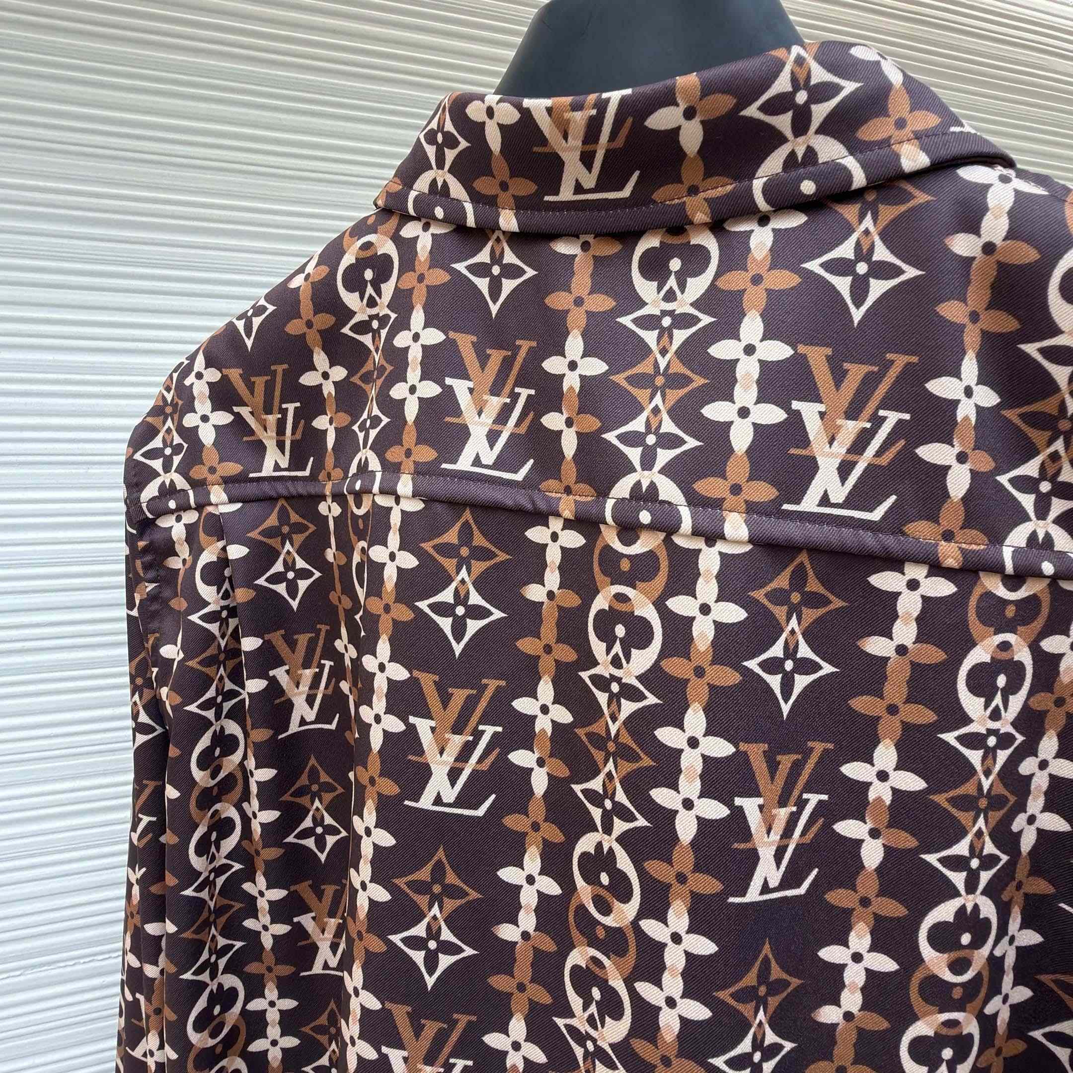 Louis Vuitton Monogram Printed Long-Sleeved Silk Shirt   1AJUOR - FashionPlug
