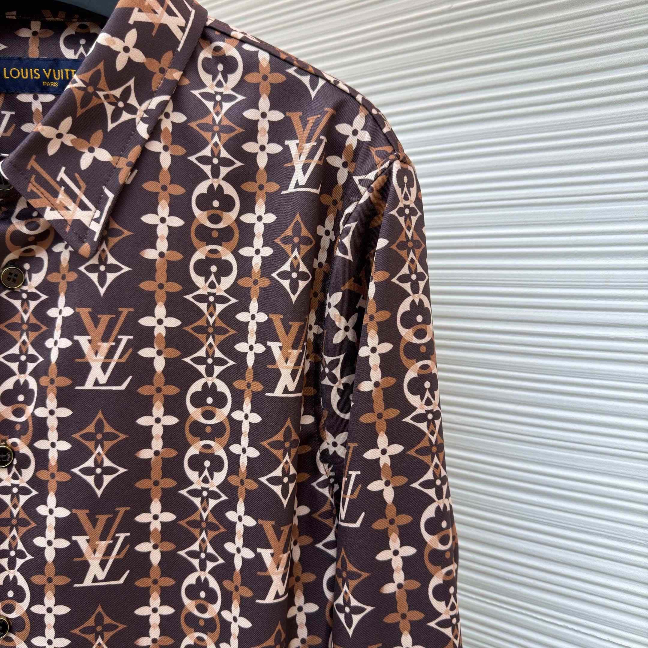 Louis Vuitton Monogram Printed Long-Sleeved Silk Shirt   1AJUOR - FashionPlug