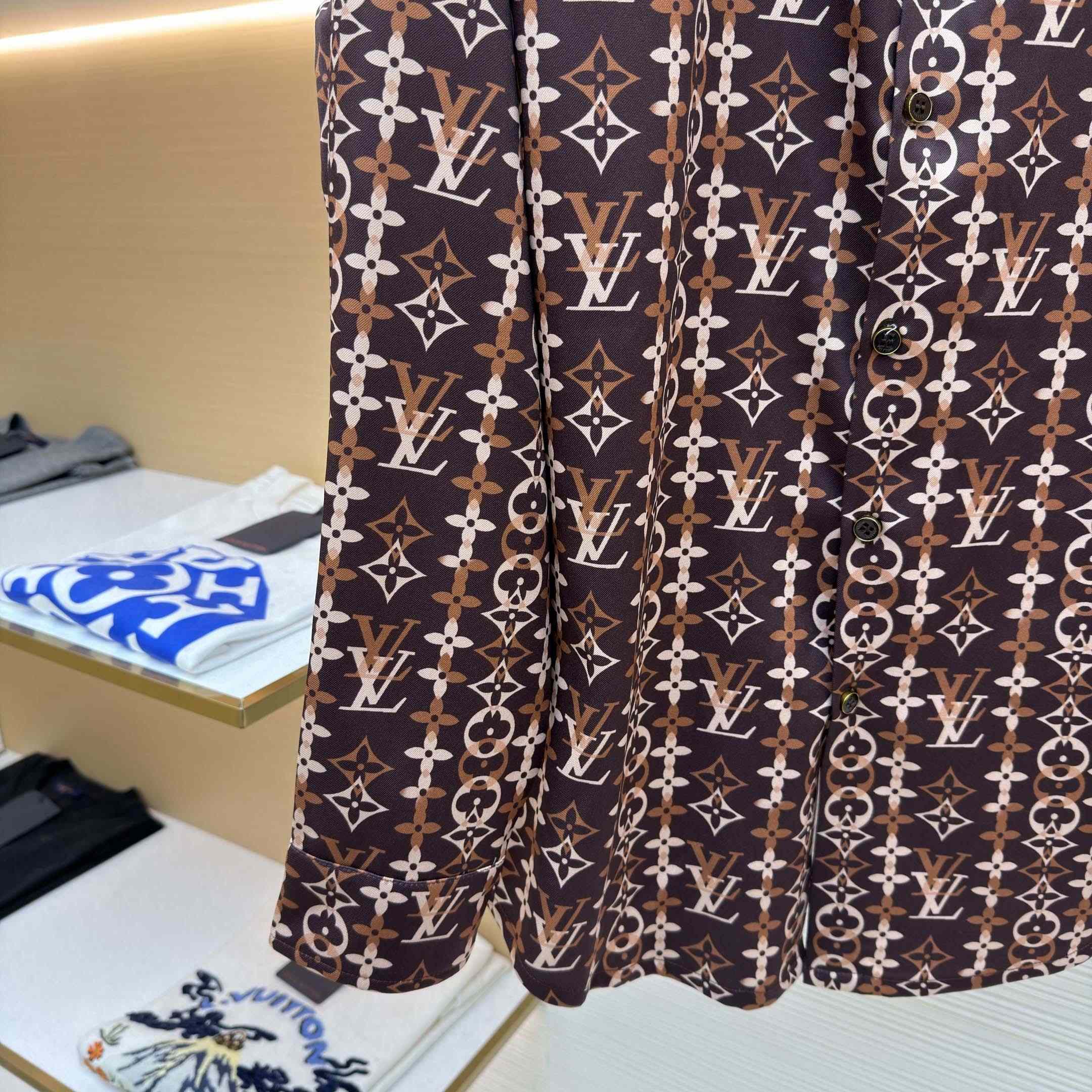 Louis Vuitton Monogram Printed Long-Sleeved Silk Shirt   1AJUOR - FashionPlug