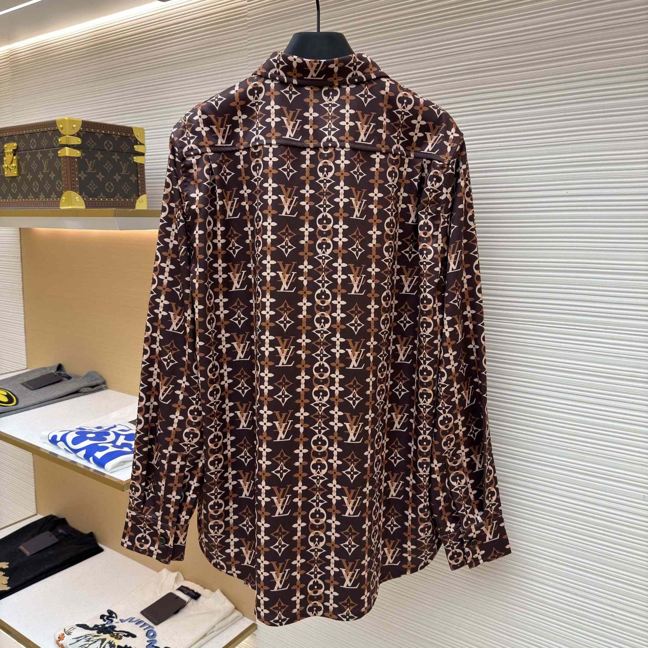 Louis Vuitton Monogram Printed Long-Sleeved Silk Shirt   1AJUOR - FashionPlug