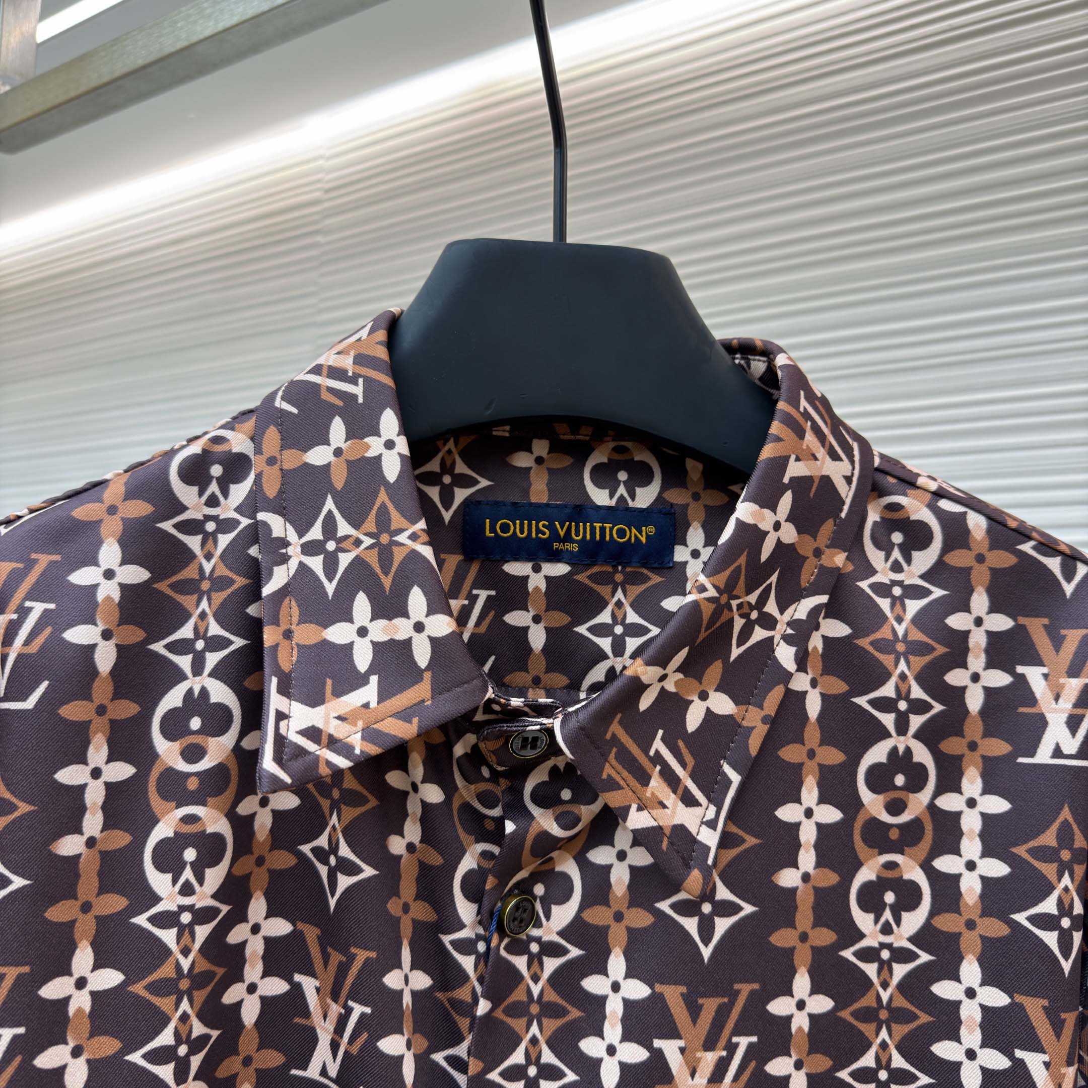 Louis Vuitton Monogram Printed Long-Sleeved Silk Shirt   1AJUOR - FashionPlug