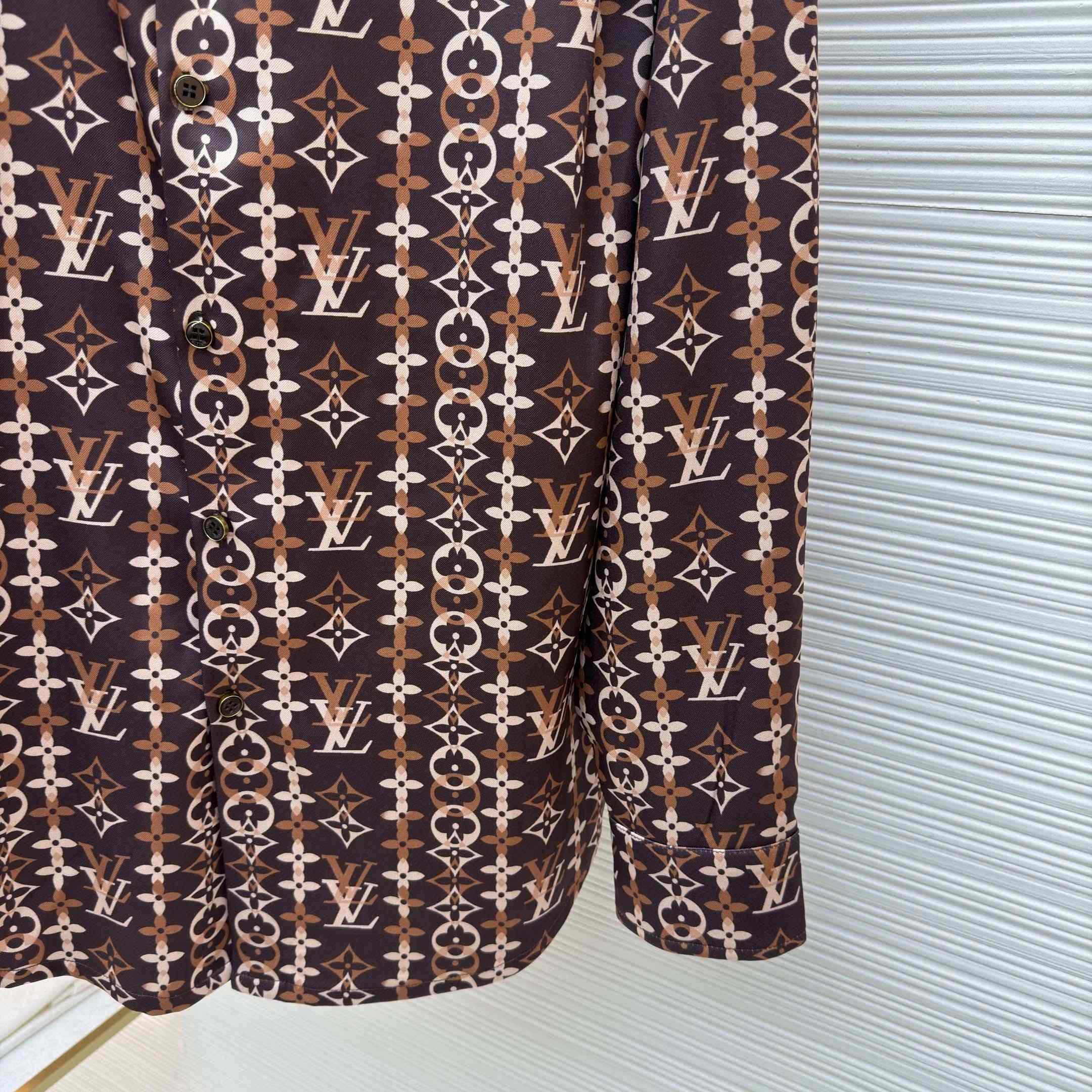 Louis Vuitton Monogram Printed Long-Sleeved Silk Shirt   1AJUOR - FashionPlug