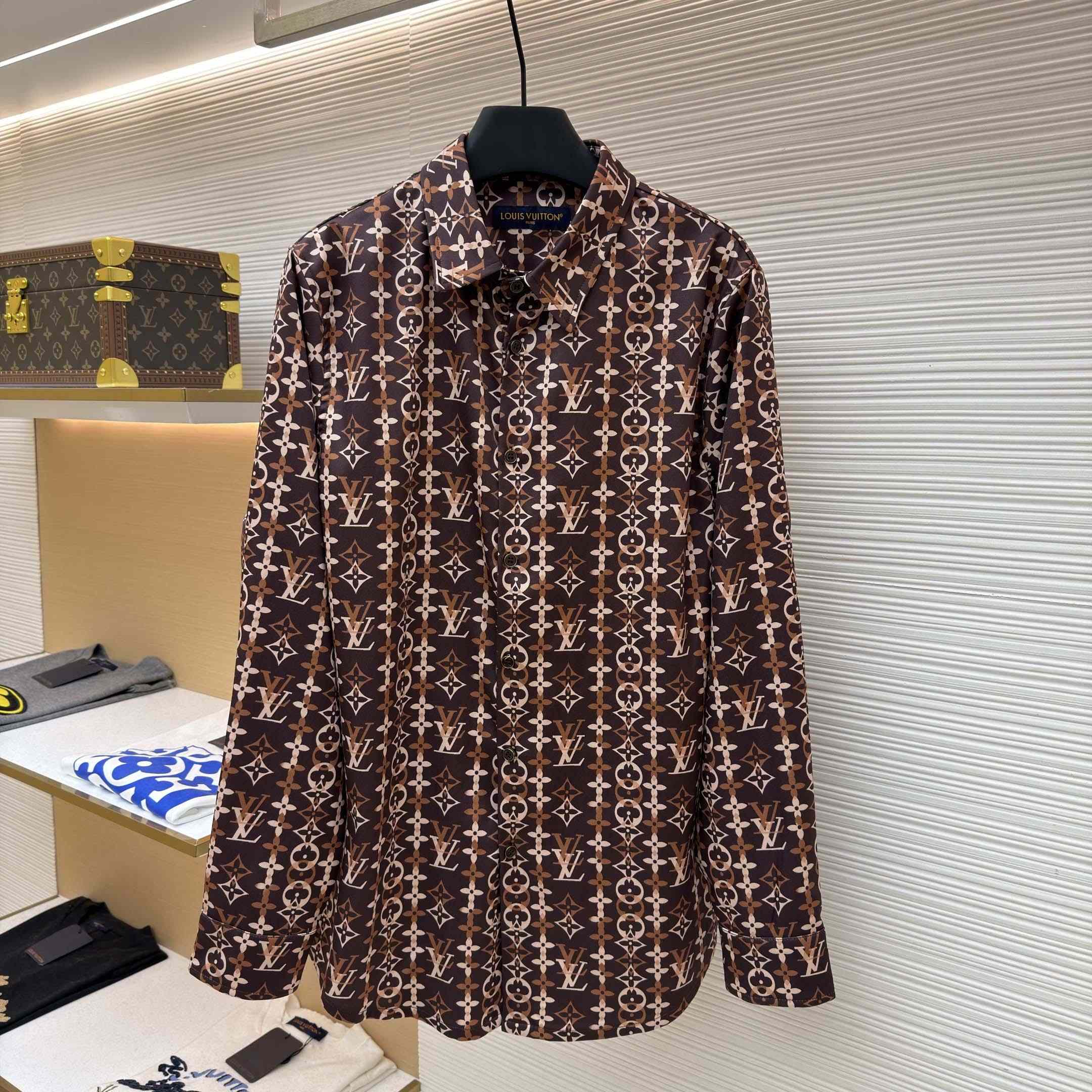 Louis Vuitton Monogram Printed Long-Sleeved Silk Shirt   1AJUOR - FashionPlug