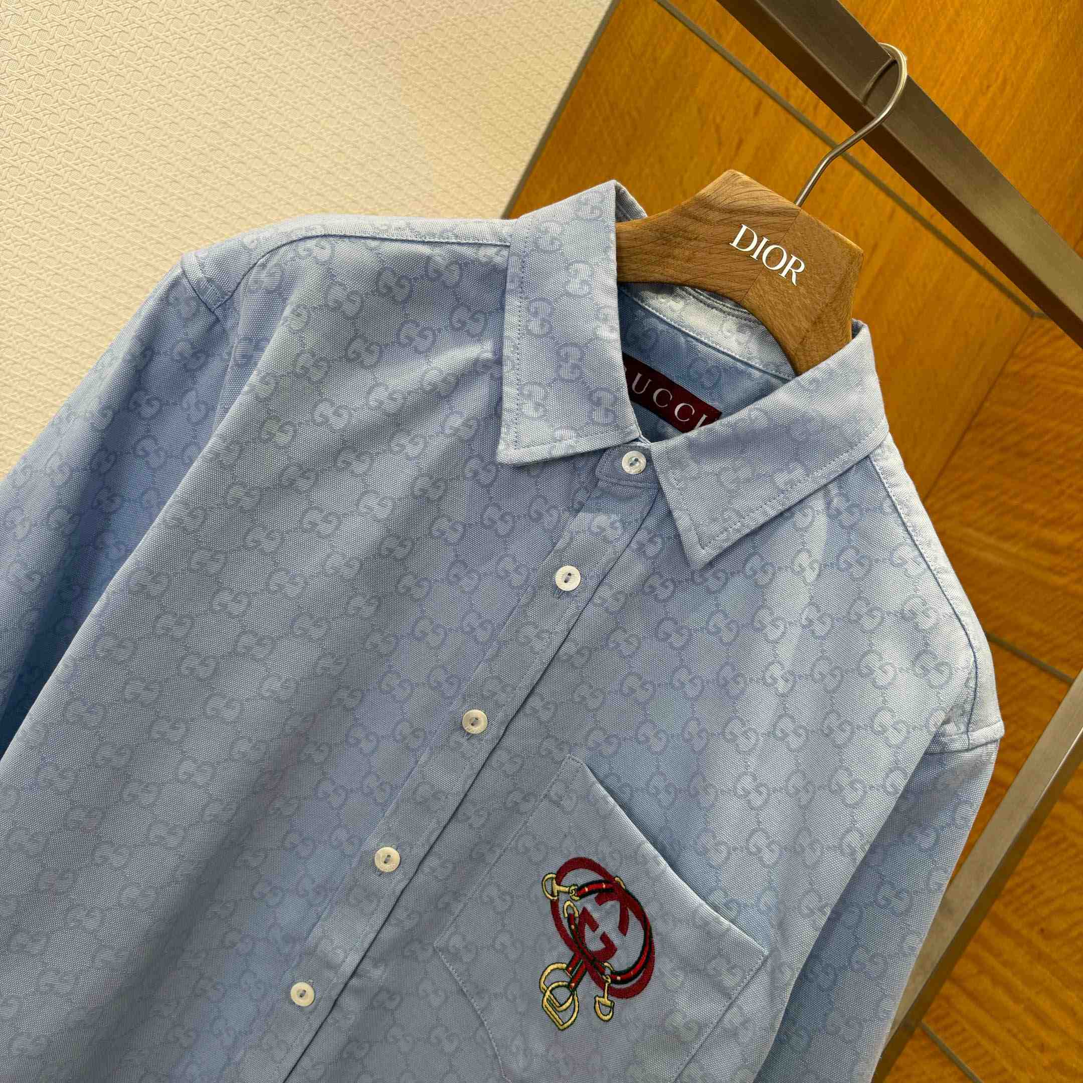 Gucci GG Oxford Cotton Shirt With Embroidery - FashionPlug