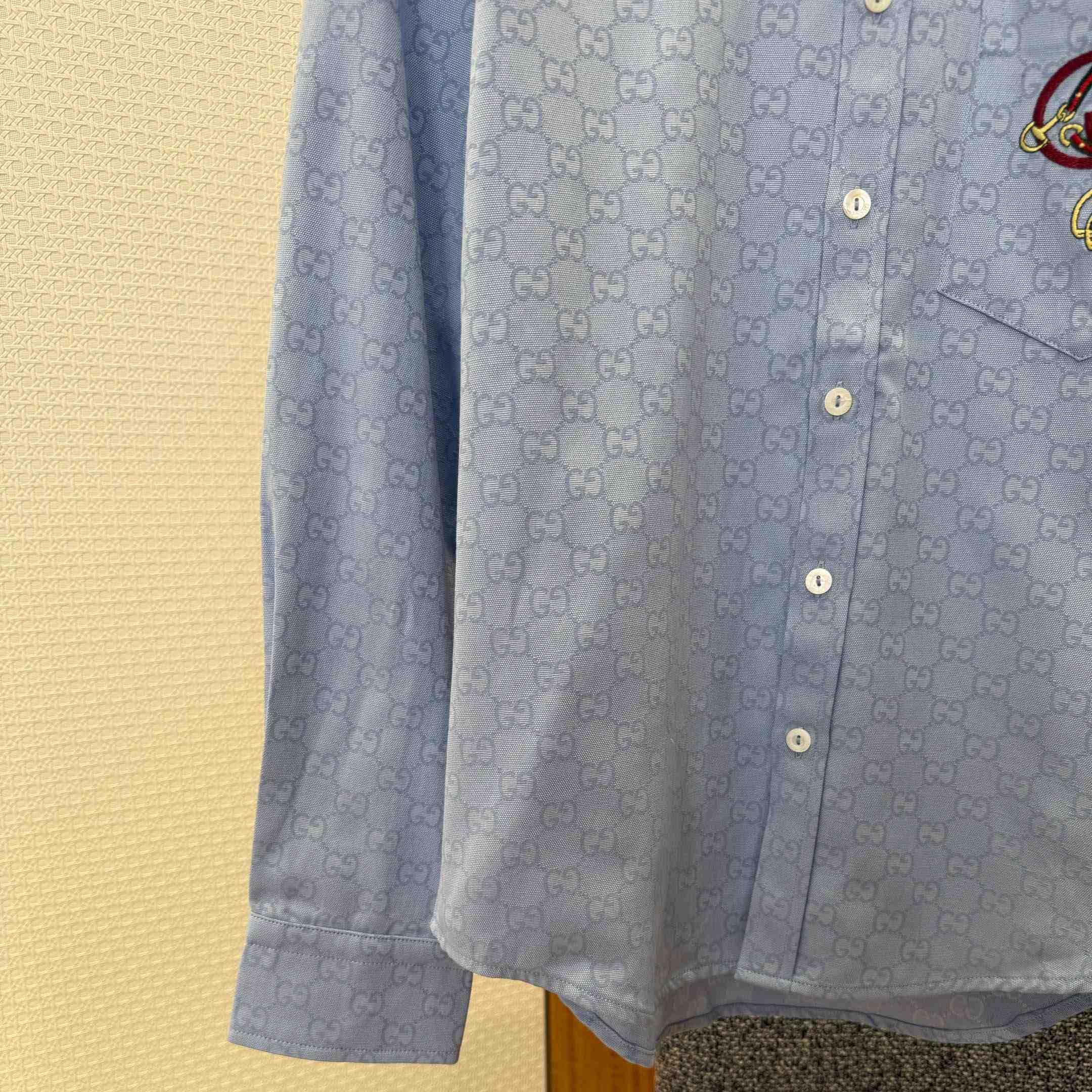 Gucci GG Oxford Cotton Shirt With Embroidery - FashionPlug