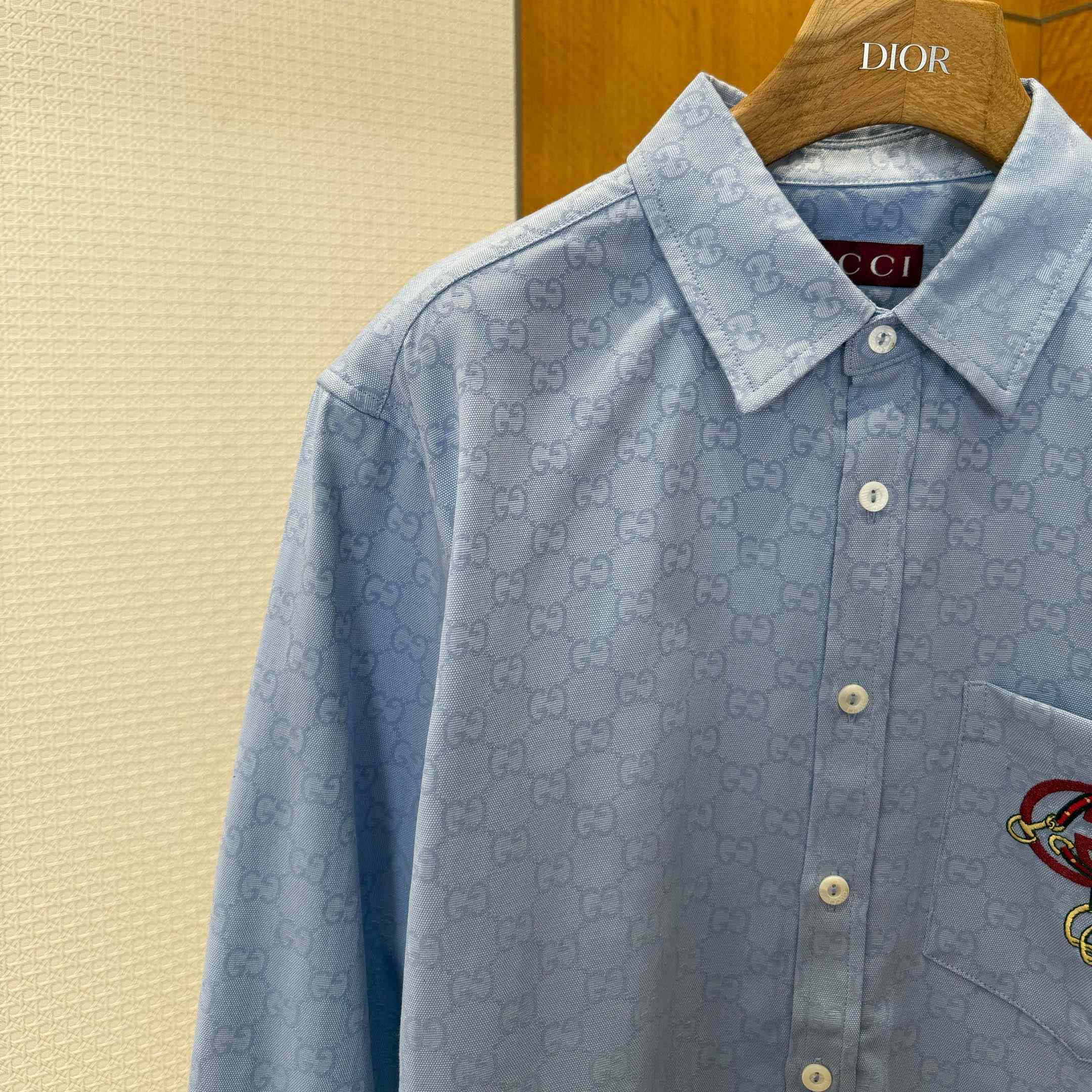 Gucci GG Oxford Cotton Shirt With Embroidery - FashionPlug