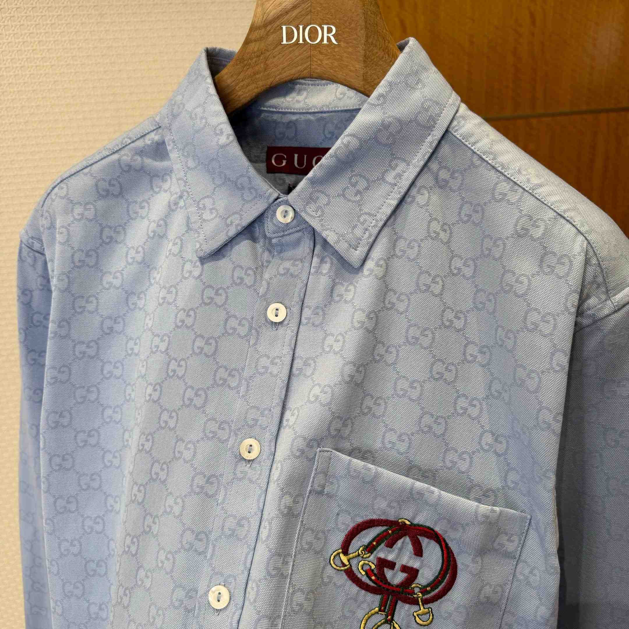Gucci GG Oxford Cotton Shirt With Embroidery - FashionPlug