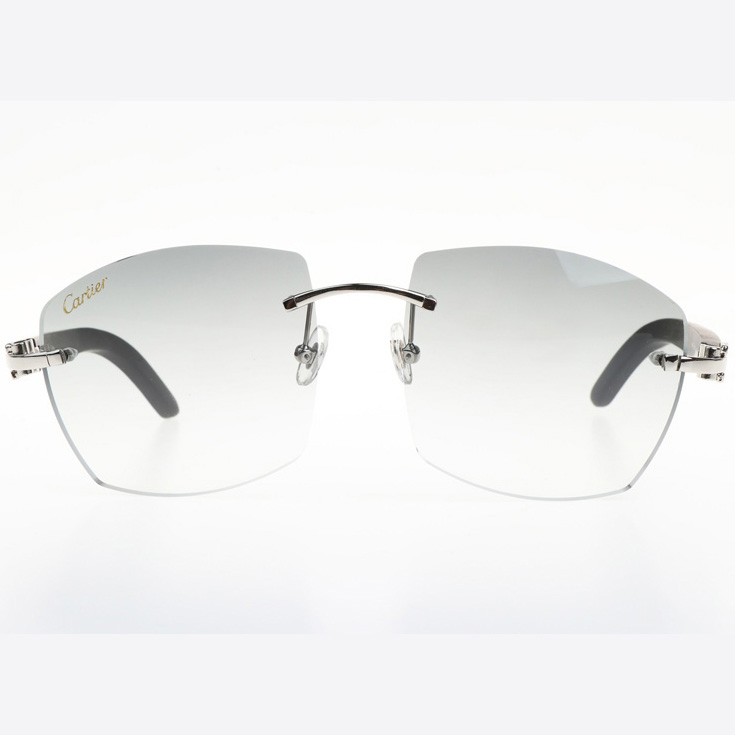 Cartier CT 4189706 Black Wood Sunglasses In Silver Gradient Grey - FashionPlug
