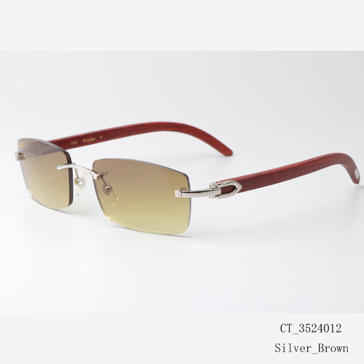 Cartier CT 3524012 Wood Sunglasses Silver Brown - FashionPlug
