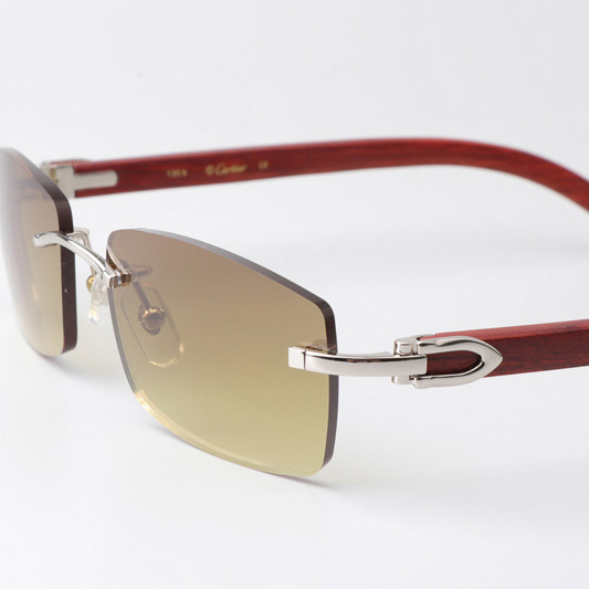 Cartier CT 3524012 Wood Sunglasses Silver Brown - FashionPlug