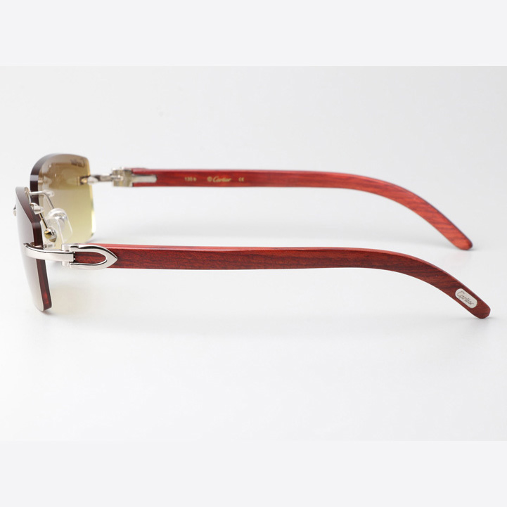 Cartier CT 3524012 Wood Sunglasses Silver Brown - FashionPlug