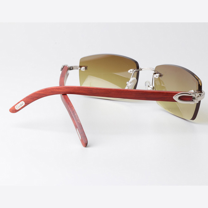 Cartier CT 3524012 Wood Sunglasses Silver Brown - FashionPlug