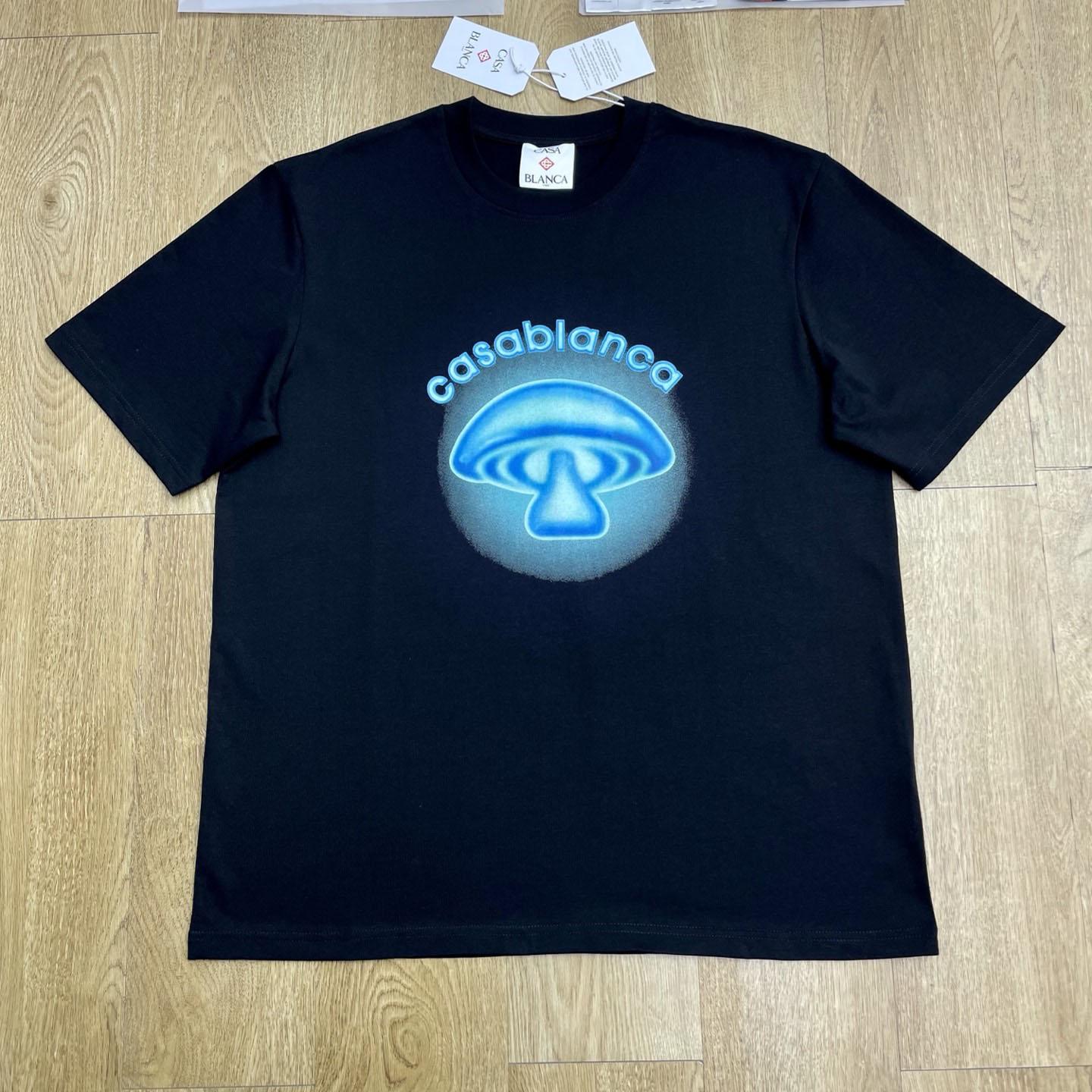 Casablanca Black Airbrush Mushroom Logo Short Sleeve T‑shirt C1127 - FashionPlug