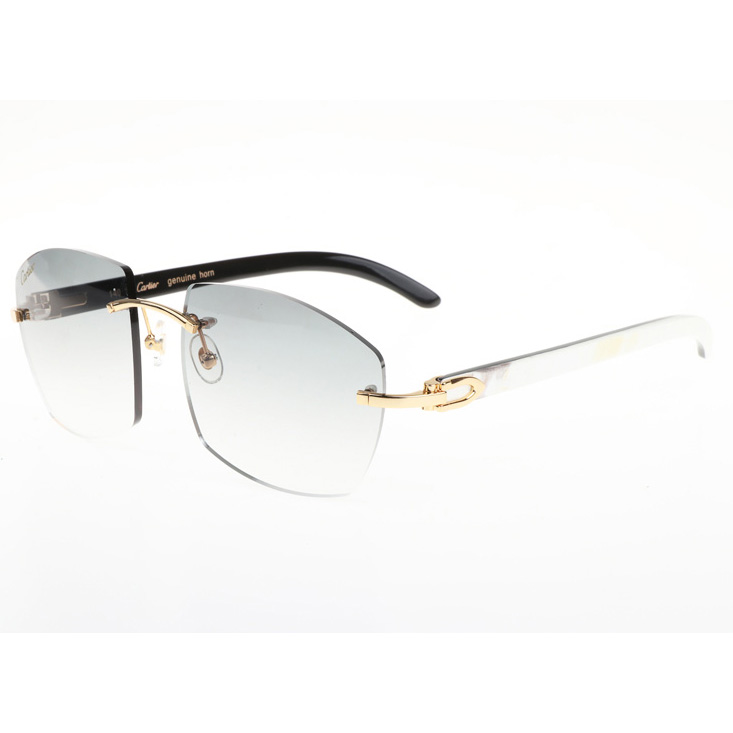 Cartier CT 4189706 White Mix Black Buffalo Sunglasses In Gold Gradient Grey - FashionPlug