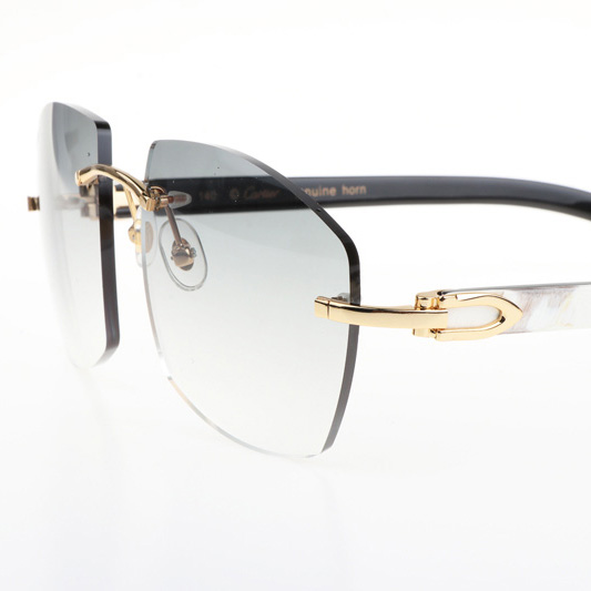 Cartier CT 4189706 White Mix Black Buffalo Sunglasses In Gold Gradient Grey - FashionPlug