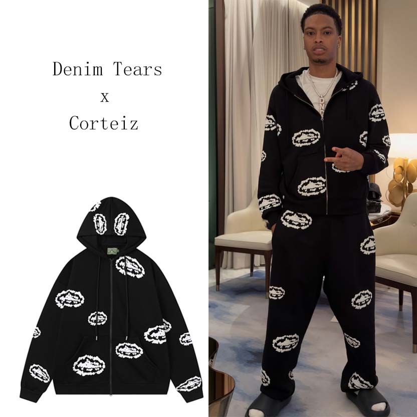 Denim Tears x Corteiz Wreath-print Cotton Hoodie - FashionPlug