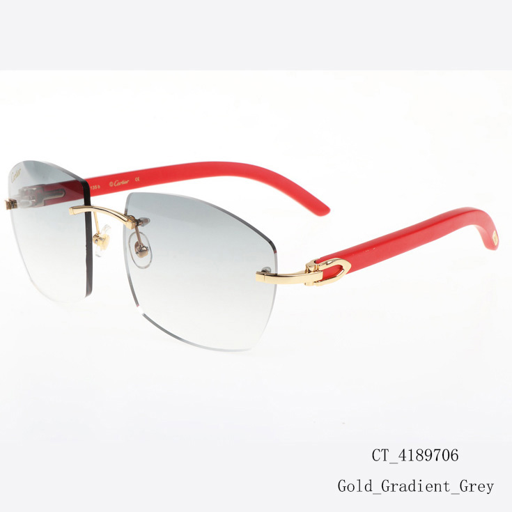 Cartier CT 4189706 Red Wood Sunglasses In Gold Gradient Grey - FashionPlug