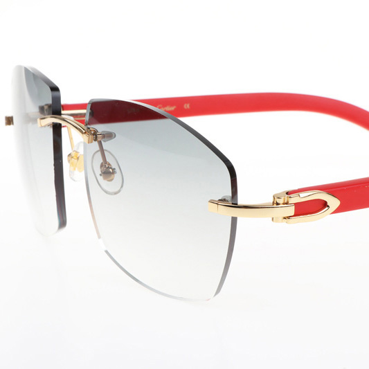 Cartier CT 4189706 Red Wood Sunglasses In Gold Gradient Grey - FashionPlug
