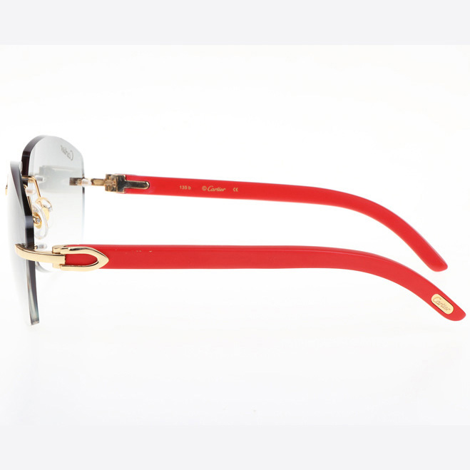 Cartier CT 4189706 Red Wood Sunglasses In Gold Gradient Grey - FashionPlug