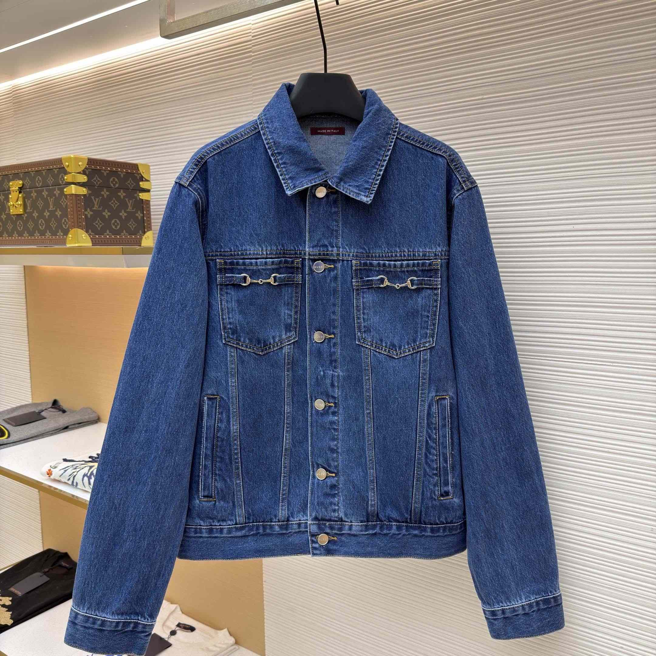 Gucci Cotton Denim Jacket With Horsebit - FashionPlug