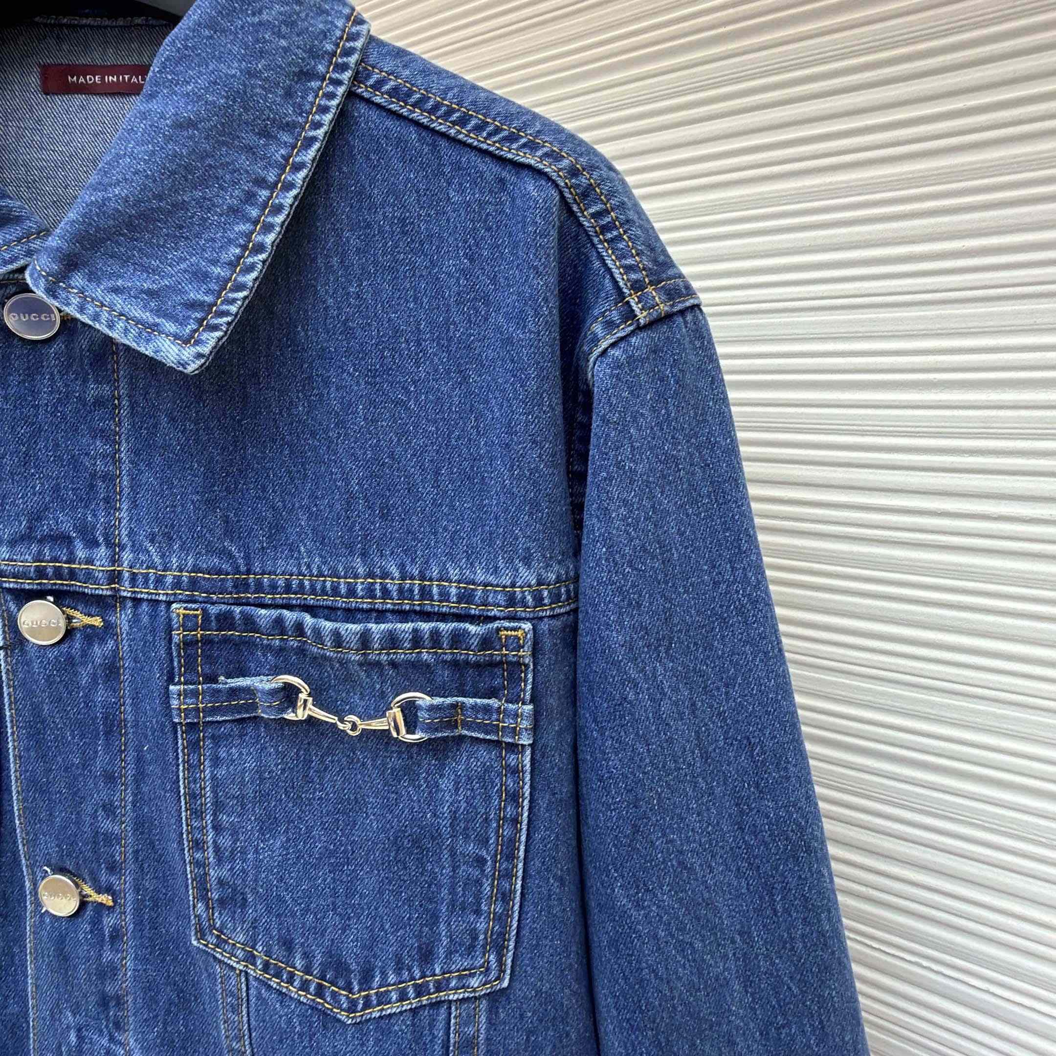Gucci Cotton Denim Jacket With Horsebit - FashionPlug