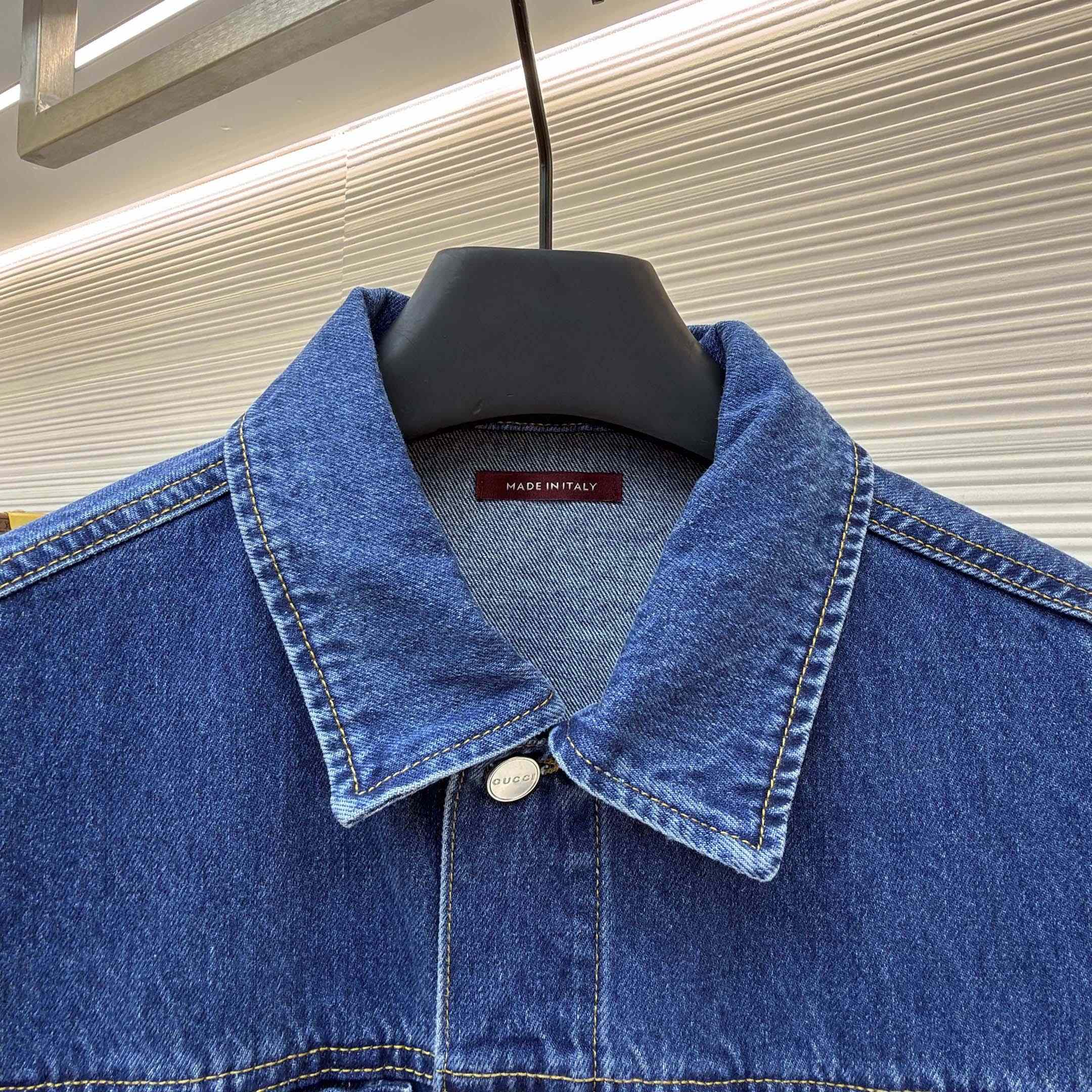 Gucci Cotton Denim Jacket With Horsebit - FashionPlug