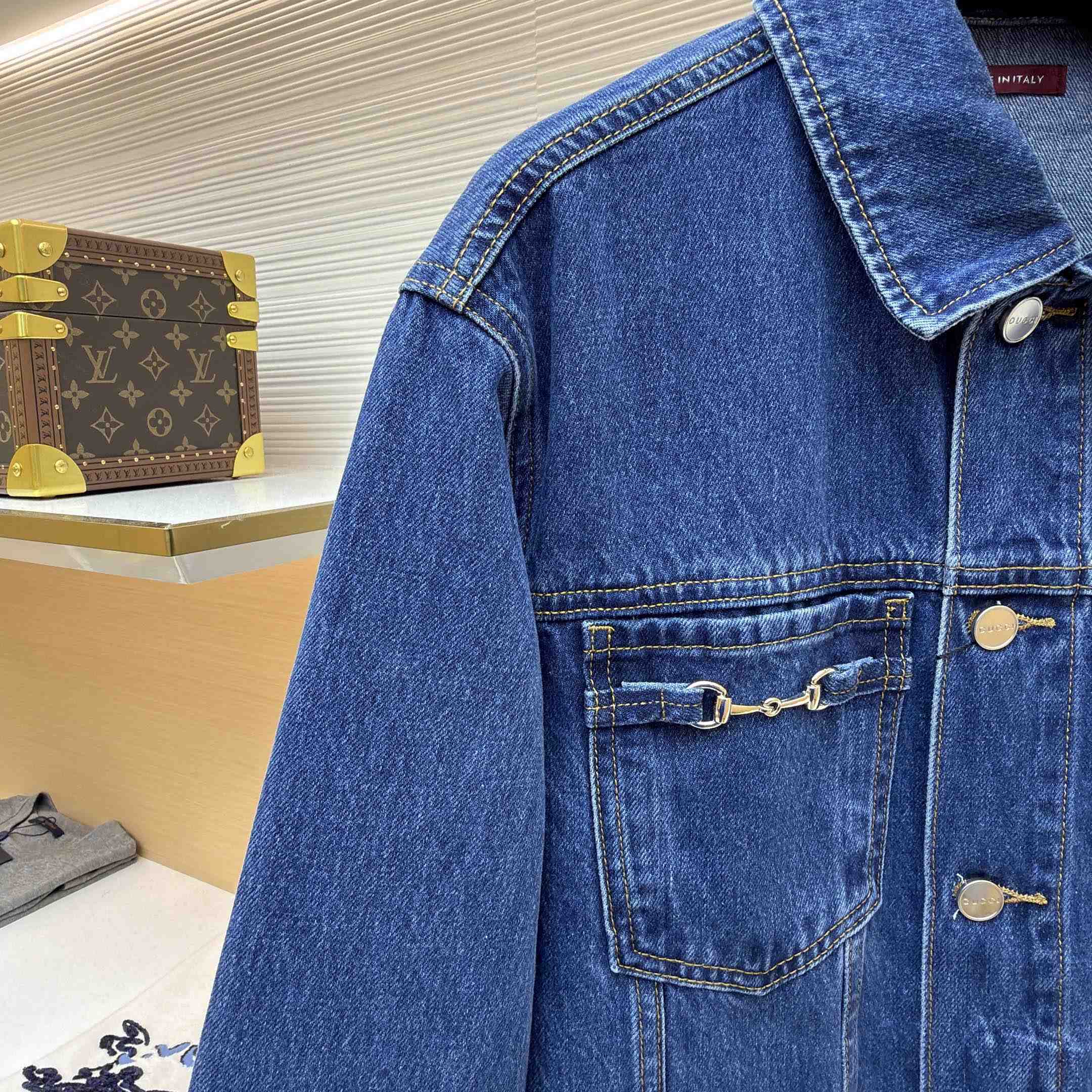 Gucci Cotton Denim Jacket With Horsebit - FashionPlug