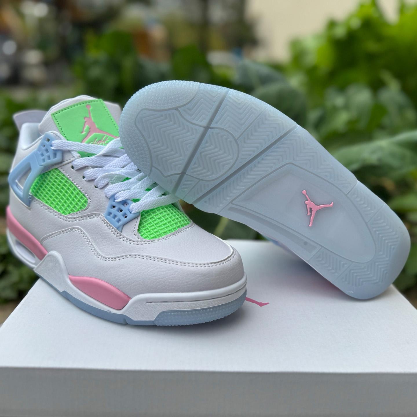 Air Jordan 4 Retro White/Blue/ Green 553560-113  - FashionPlug