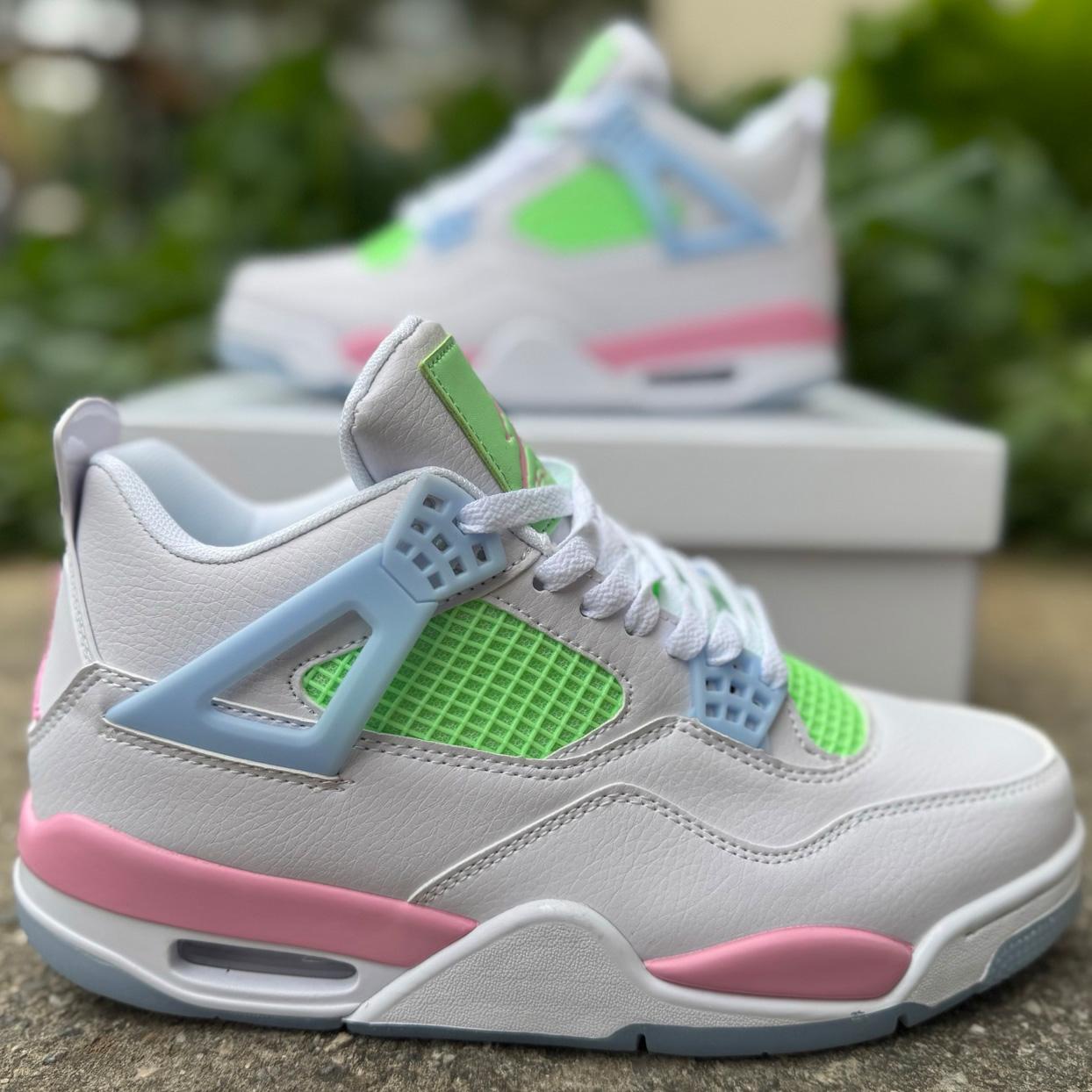 Air Jordan 4 Retro White/Blue/ Green 553560-113  - FashionPlug
